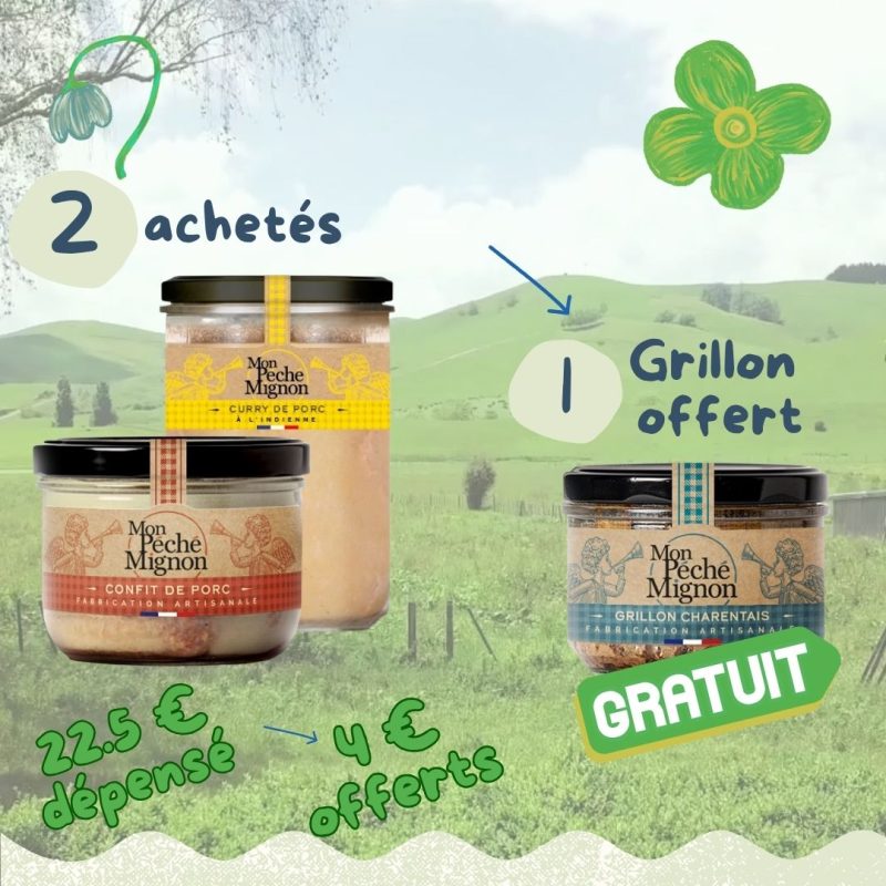 1 Curry + 1 Confit + 1 Grillon offert